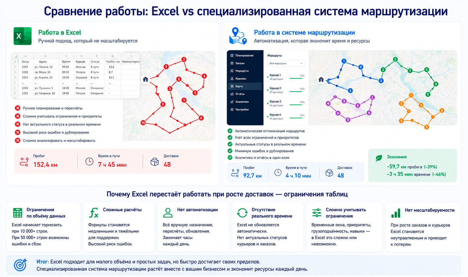 Почему Excel перестаёт работать при росте доставок — ограничения таблиц